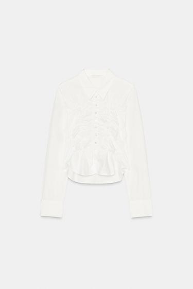 Zara 彈性府綢襯衫 - 白色