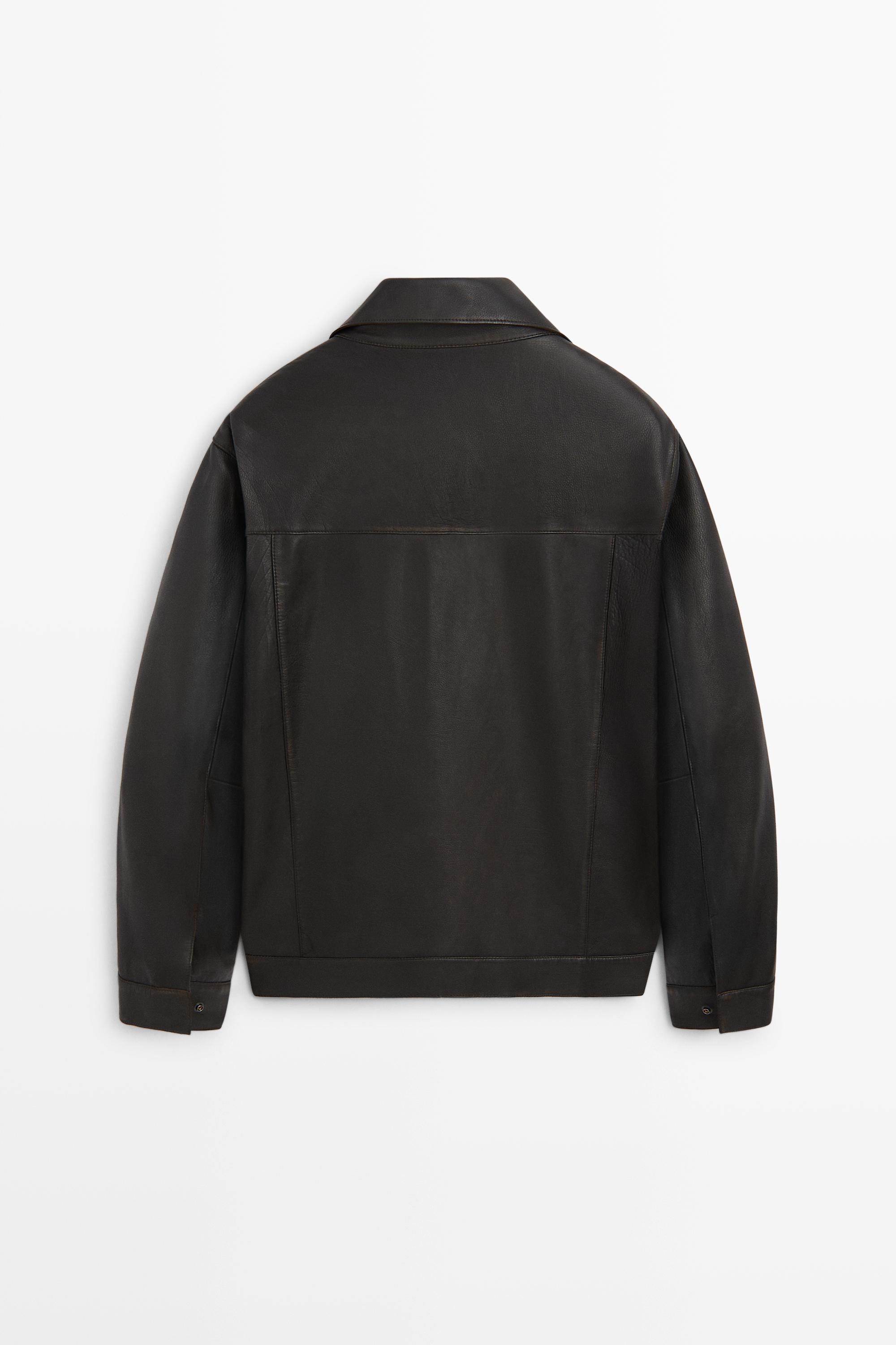 Blouson à col en cuir nappa