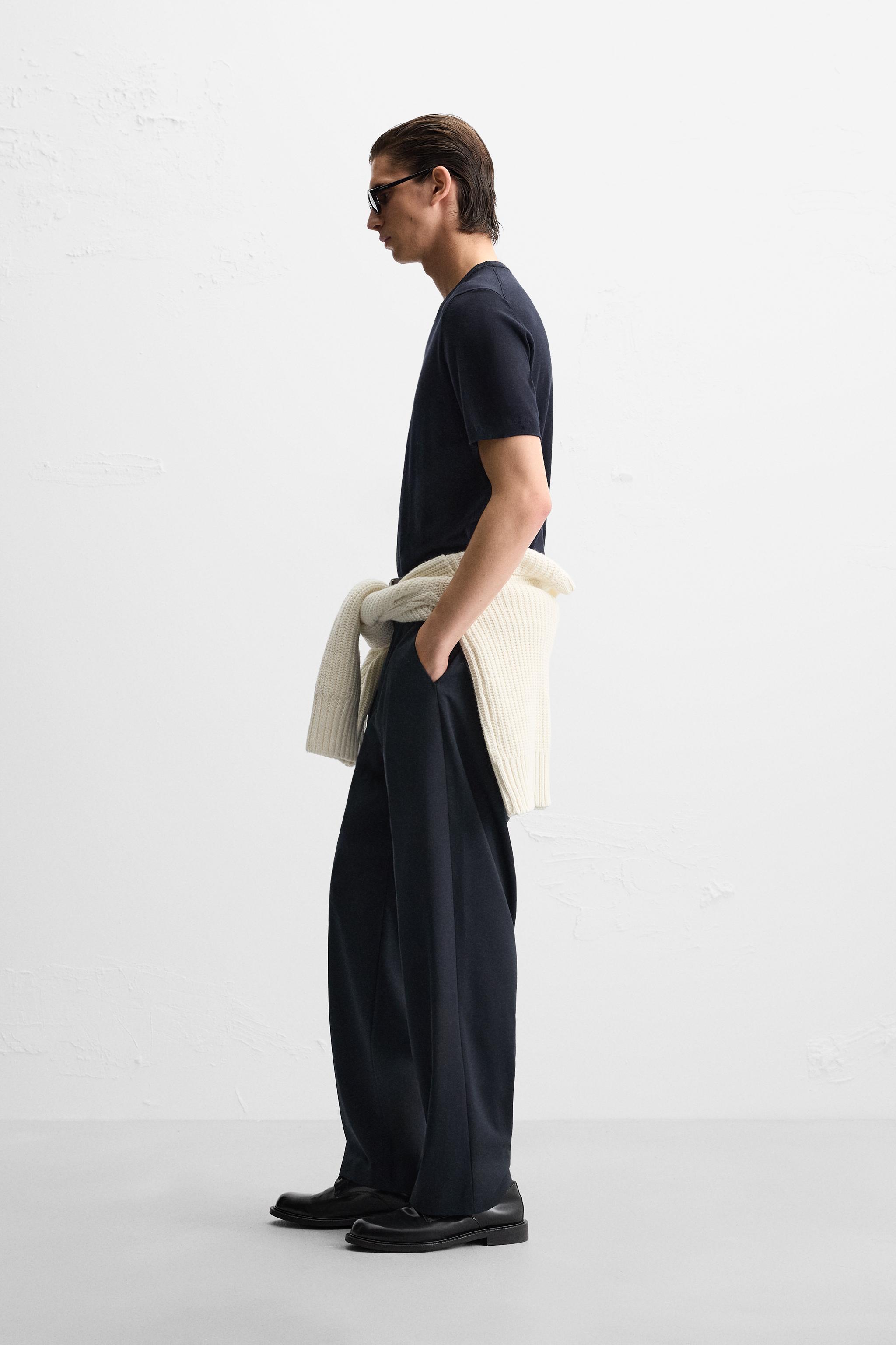 【ZARA】フルイドニットTシャツ エクリュ/ブルー | 0304/406/080 フルイドニットTシャツ - ストライプ | ZARA Japan / 日本