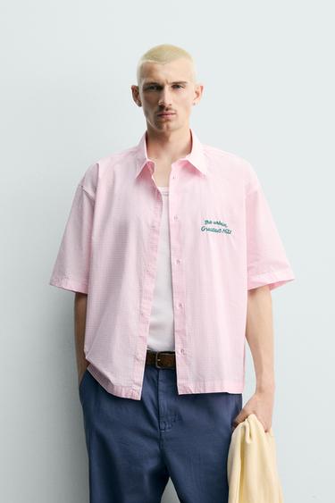 CHECK GRAPHIC PRINT SHIRT - Pink / White by Zara