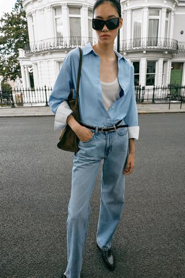 Zara Z1975 HIGH RISE REGULAR LONG LENGTH JEANS - Light blue