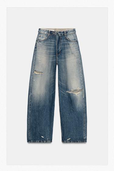 TRF MID-WAIST TURN-UP WAIST JEANS - Blue by Zara