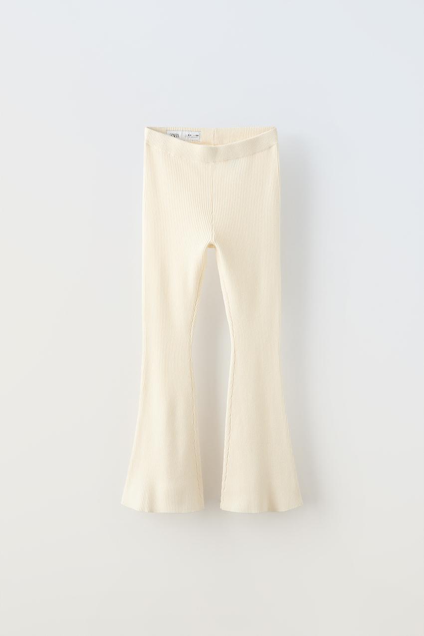FLARED RIBBED KNIT LEGGINGS - Oyster-white