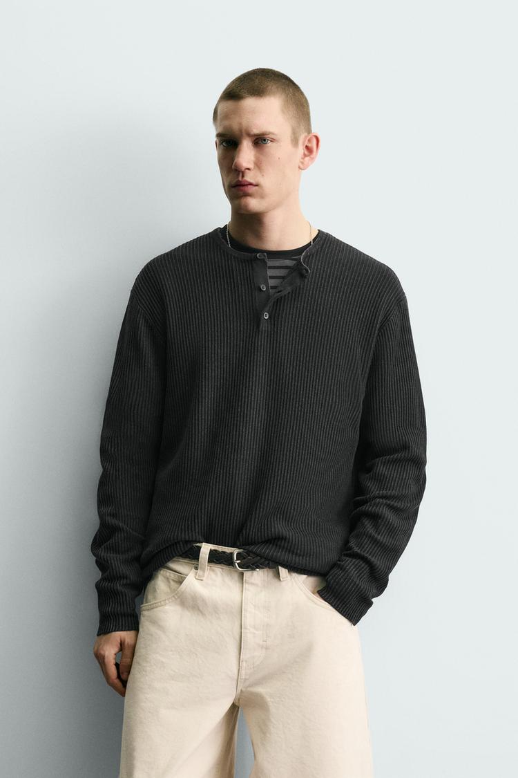 ZARA TEXTURED HENLEY JUMPER
