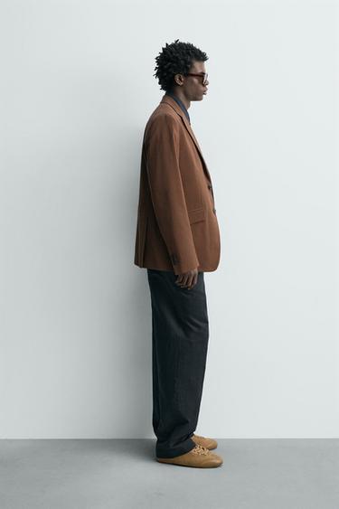 PANTALON DROIT CHANVRE ET COTON - Bleu marine foncé de Zara - Image 3