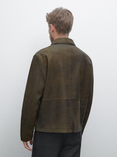 Zara Distressed effect 100% sheepskin leather jacket - Green