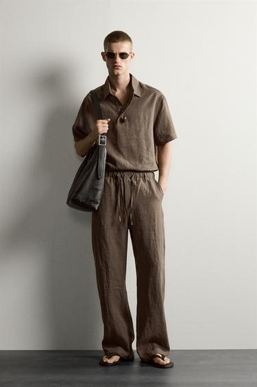 CAMISA POLO BOXY FIT 100% LINO - Marrón / Topo de Zara
