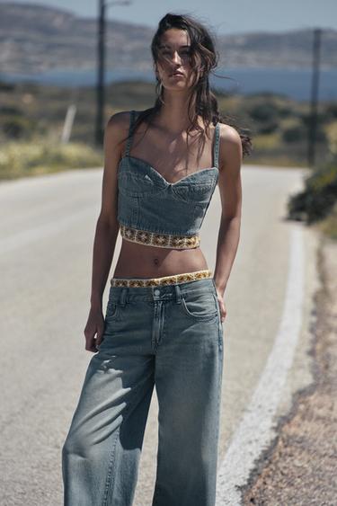Z1975 DENIM CROCHET TOP - Mid-blue by Zara