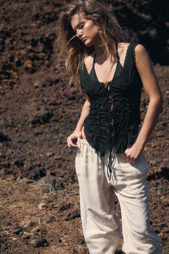 TOP À PLIS ET NŒUDS - Noir de Zara - Image 0