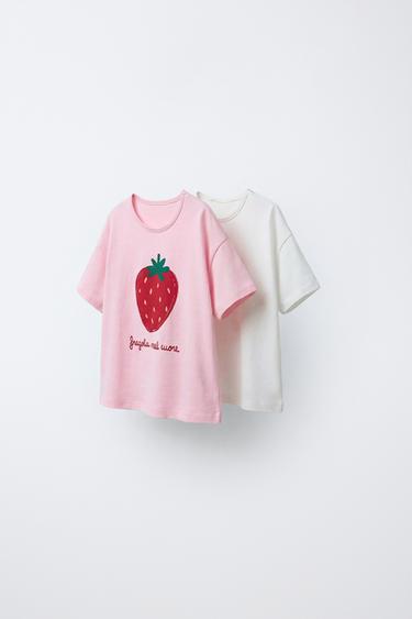 КОМПЛЕКТ ОТ ДВЕ ТЕНИСКИ С ПЛОДОВЕ - Розово от Zara