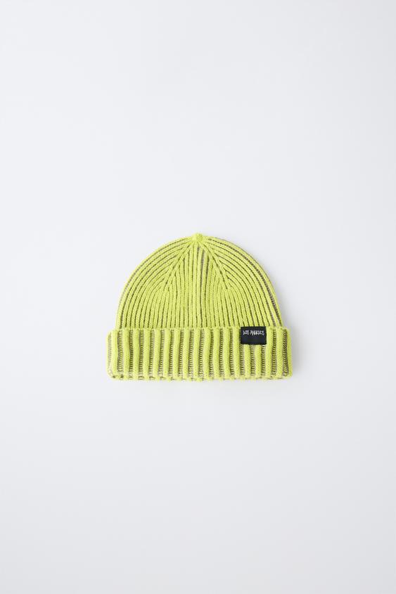 KNIT BEANIE WITH LABEL - Lime by Zara - Image 0