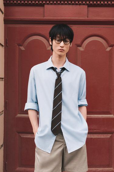 Zara EASY CARE 系列紋理襯衫 - 天藍色