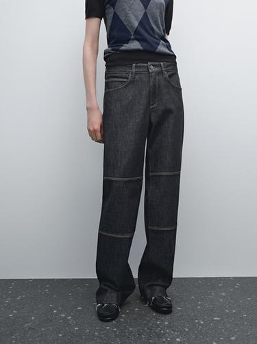 Zara High-waist straight-leg jeans with seam details - Blue