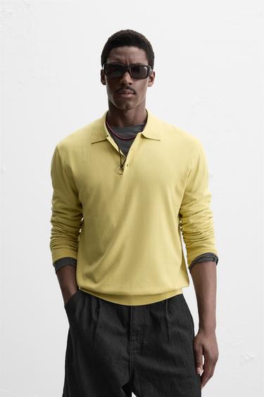TRICOT POLO MET KATOEN EN LYOCELL - LIMOEN LICHT van Zara