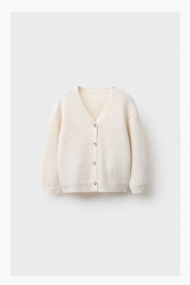 Zara 羅紋針織開襟衫 - 淺米色