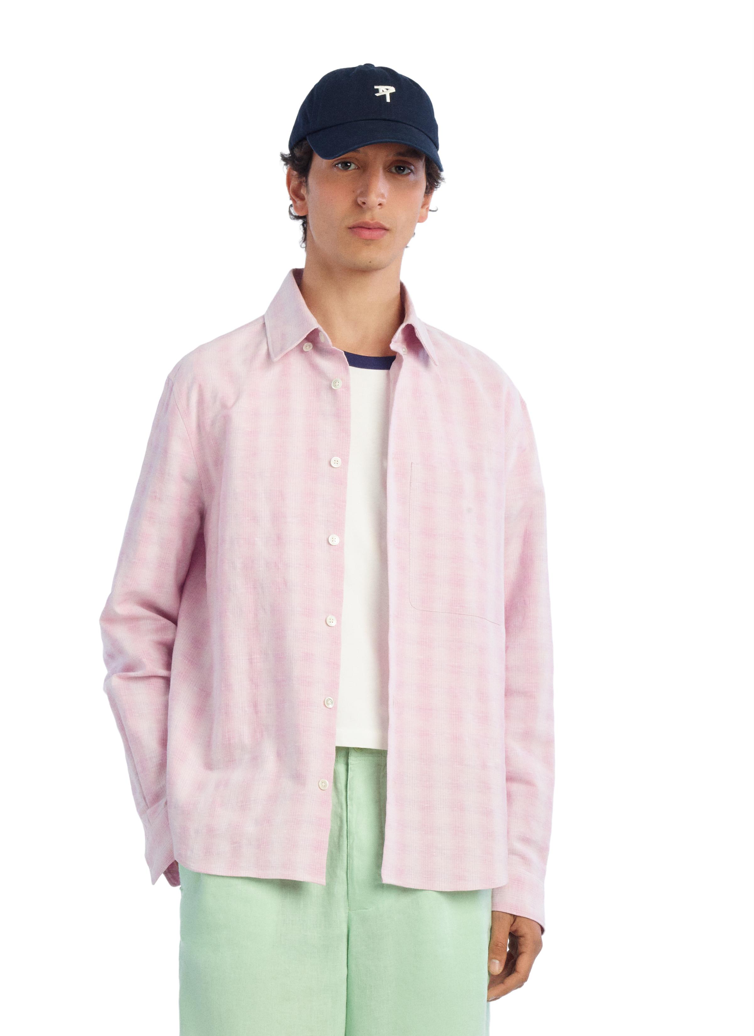 COTTON - LINEN PLAID SHIRT — Pastel pink
