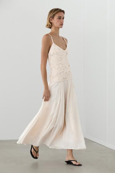 Robe longue combinée détail crochet - Écru de Zara