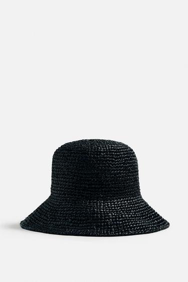 Zara RAFFIA BUCKET HAT - Navy blue