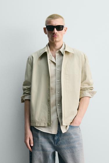 Zara REGULAR FIT POPLIN OVERSHIRT - Light green