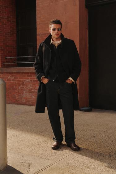 ABRIGO LARGO CON LANA - Negro de Zara