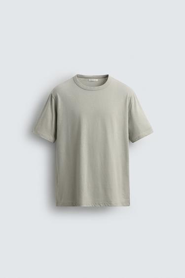 Zara RELAXED FIT LINEN BLEND T-SHIRT - Light green