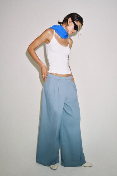 ZW COLLECTION PLEATED WIDE-LEG TROUSERS - Blue / Grey by Zara