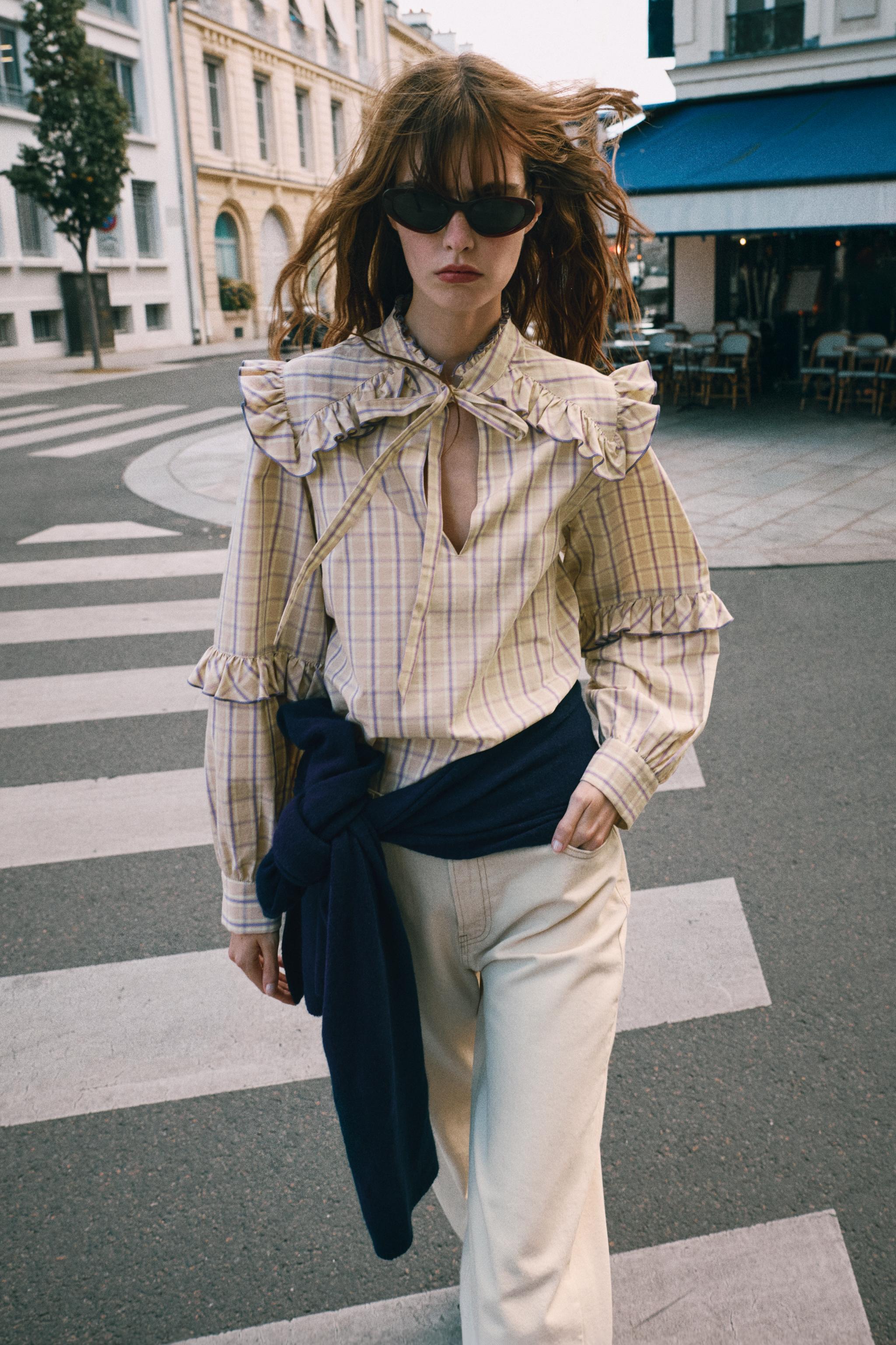 Plaid Ruffle Blouse by Zara