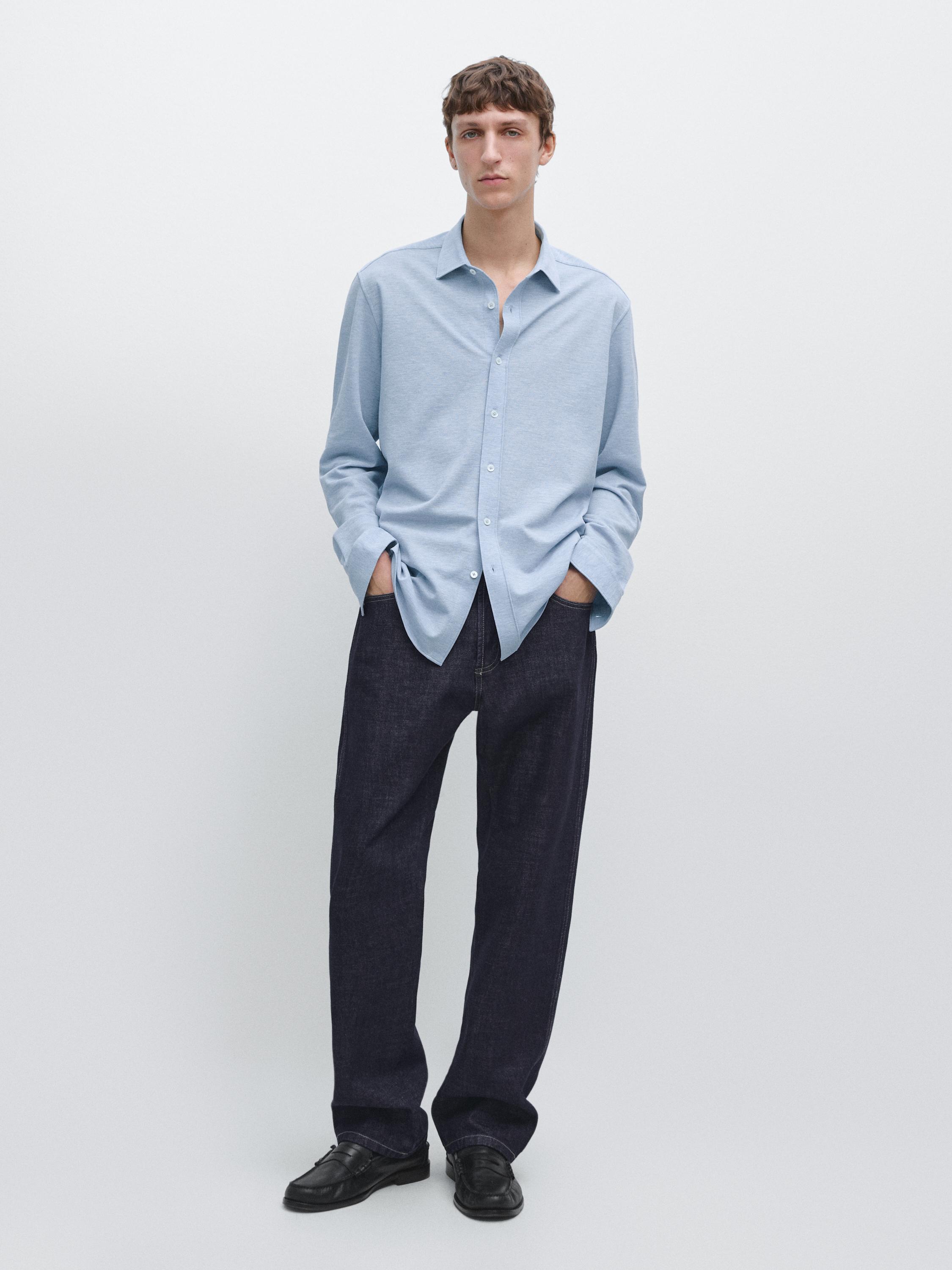 Regular fit melange shirt — Sky blue