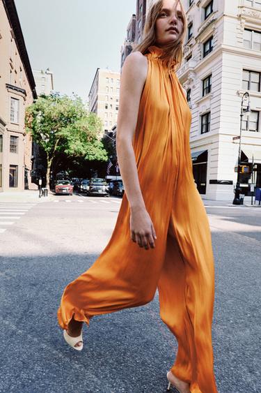 ZW COLLECTION SATIN JUMPSUIT - Orange by Zara - Image 1