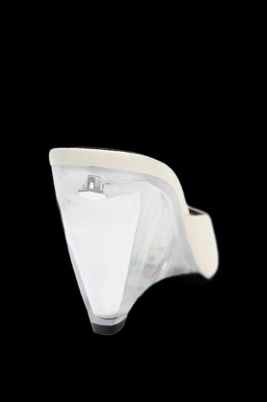 LEATHER TRANSPARENT WEDGE MULES - Ecru White by Zara