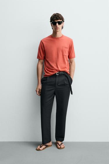 BLUZË ME THURJE REGULAR FIT PAMBUKU - E kuqe nga Zara