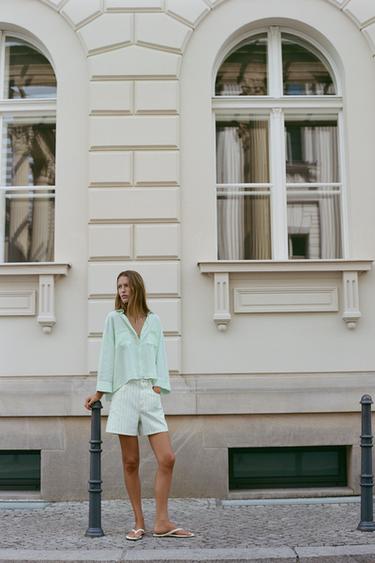 CAMISA FLUIDA CON LINO - Menta de Zara