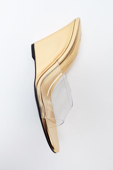 LAMINATED WEDGE MULES - Gold by Zara