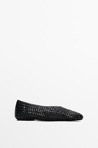 Zara Braided sheepskin ballet flats - Black - Image 0