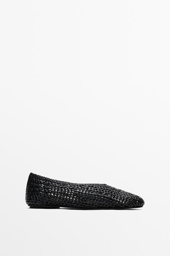 Zara Braided sheepskin ballet flats - Black - Image 0