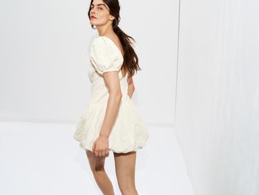 SHORT JACQUARD BALLOON DRESS - Ecru by Zara