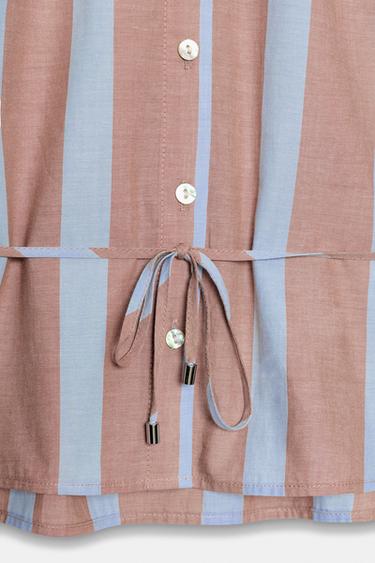 STRIPED SHIRT WITH DRAWSTRINGS - Brown-Blue by Zara - Image 10