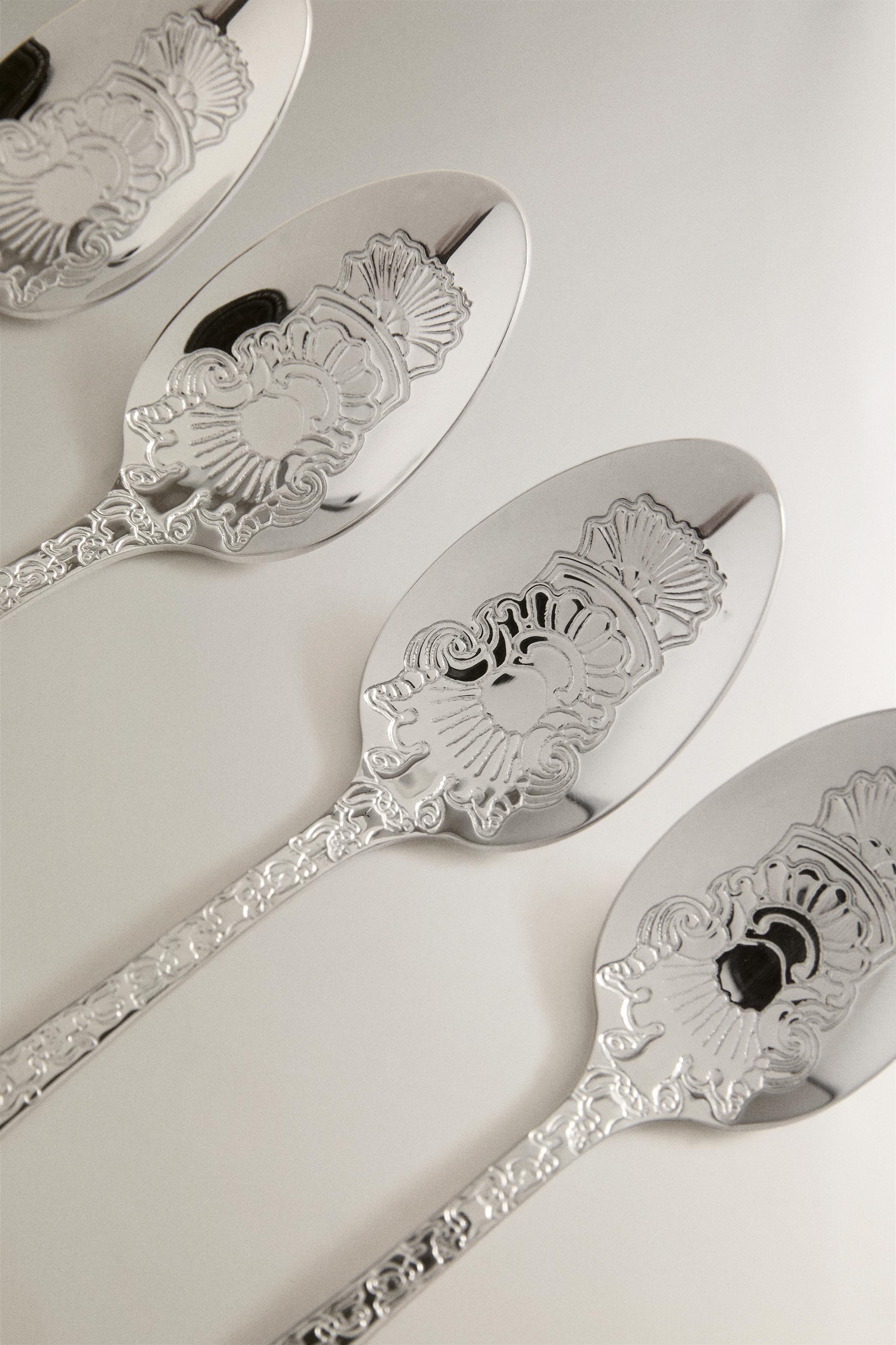 ENGRAVED STEEL TEASPOON SET (PACK OF 4) — Steel