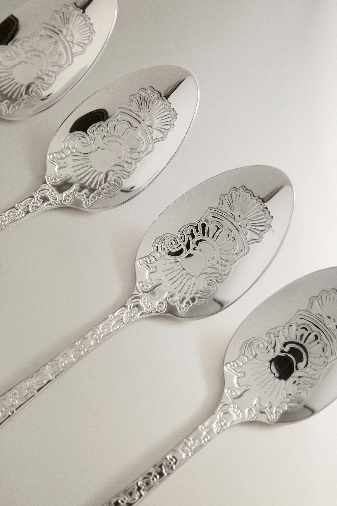 ENGRAVED STEEL TEASPOON SET (PACK OF 4) — Steel