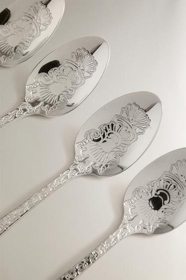ENGRAVED STEEL TEASPOON SET (PACK OF 4) — Steel 2