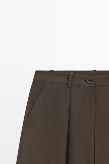 Cotton blend poplin wide-leg pants — Khaki 2