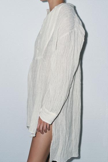 CHEMISE EFFET FROISSÉ AVEC LIN ÉDITION LIMITÉE - Blanc de Zara - Image 2