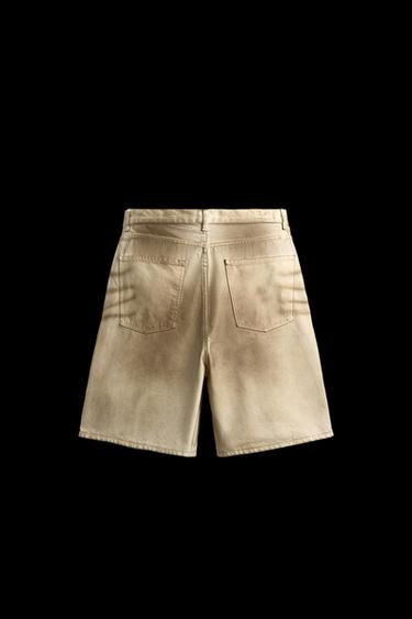 Zara WASHED PRINT BAGGY FIT BERMUDA SHORTS - taupe brown
