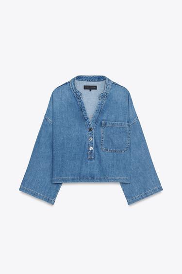 DENIMHEMD MIT MAO-KRAGEN - Mittelblau von Zara