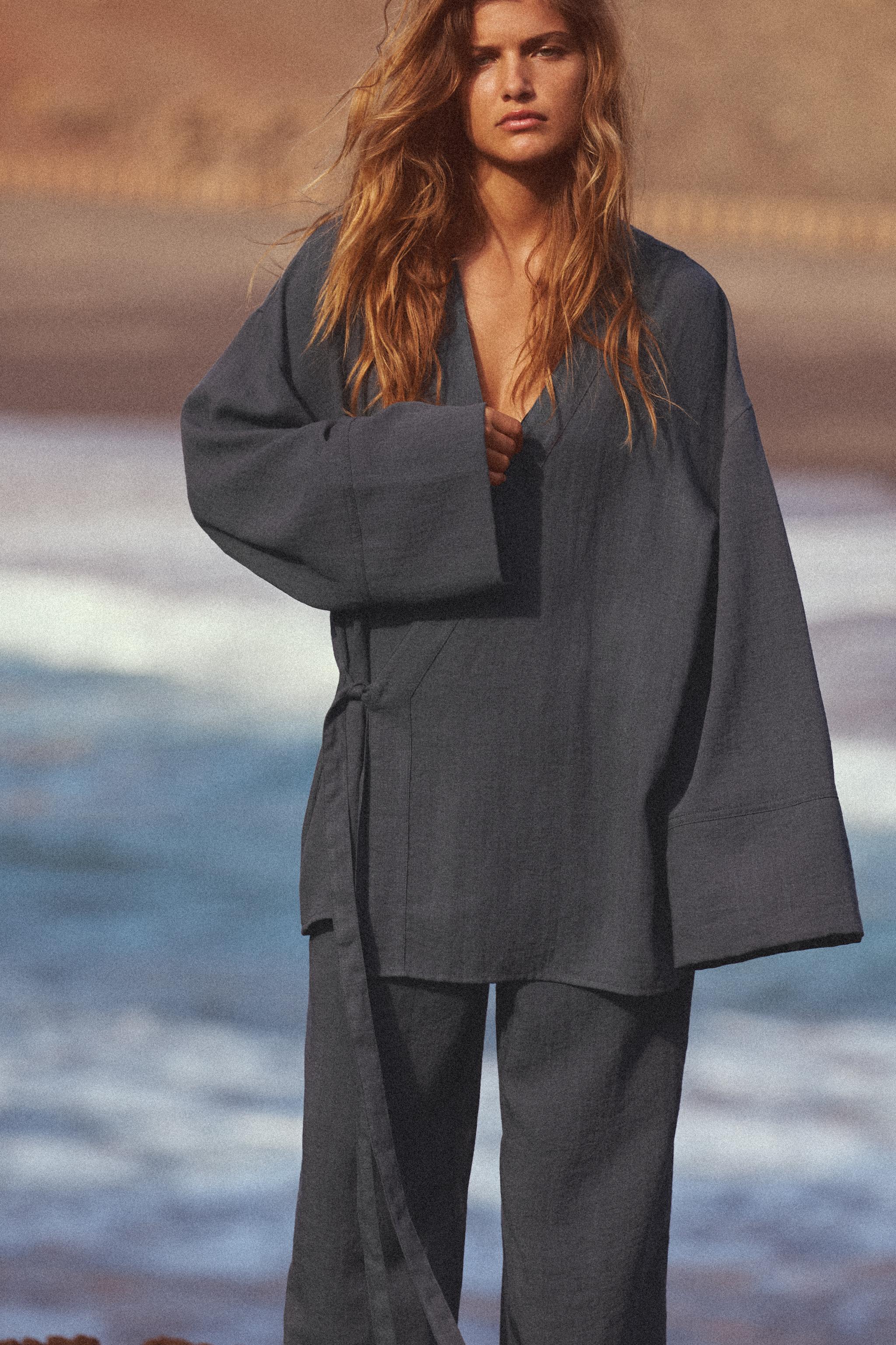 SIDE TIE KIMONO JACKET - Washed petrol | ZARA United States
