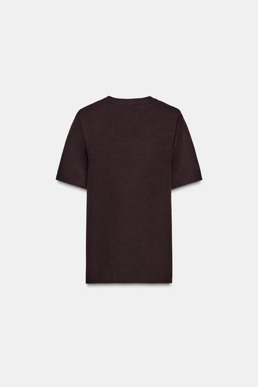 Zara SHORT SLEEVE BASIC KNIT TOP - Eggplant