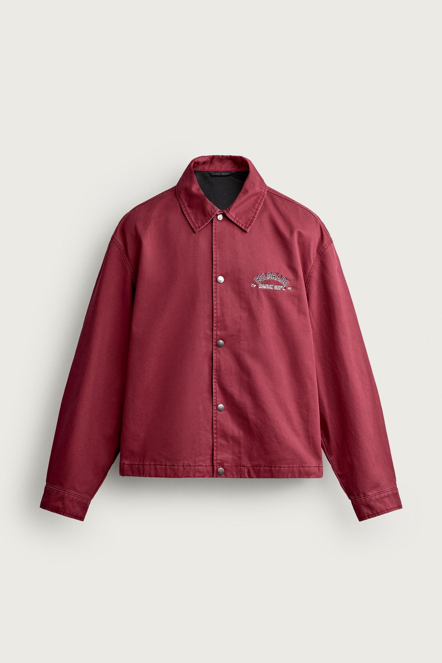 Мужская куртка Zara Relaxed Fit Embroidered Patch, цвет: Красный — фото 7