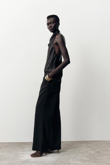 STRAIGHT-LEG TROUSERS WITH CONTRAST TOPSTITCHING - Black by Zara