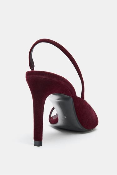 SANDALES À TALONS EFFET VELOURS - Rouge bourgogne de Zara - Image 4