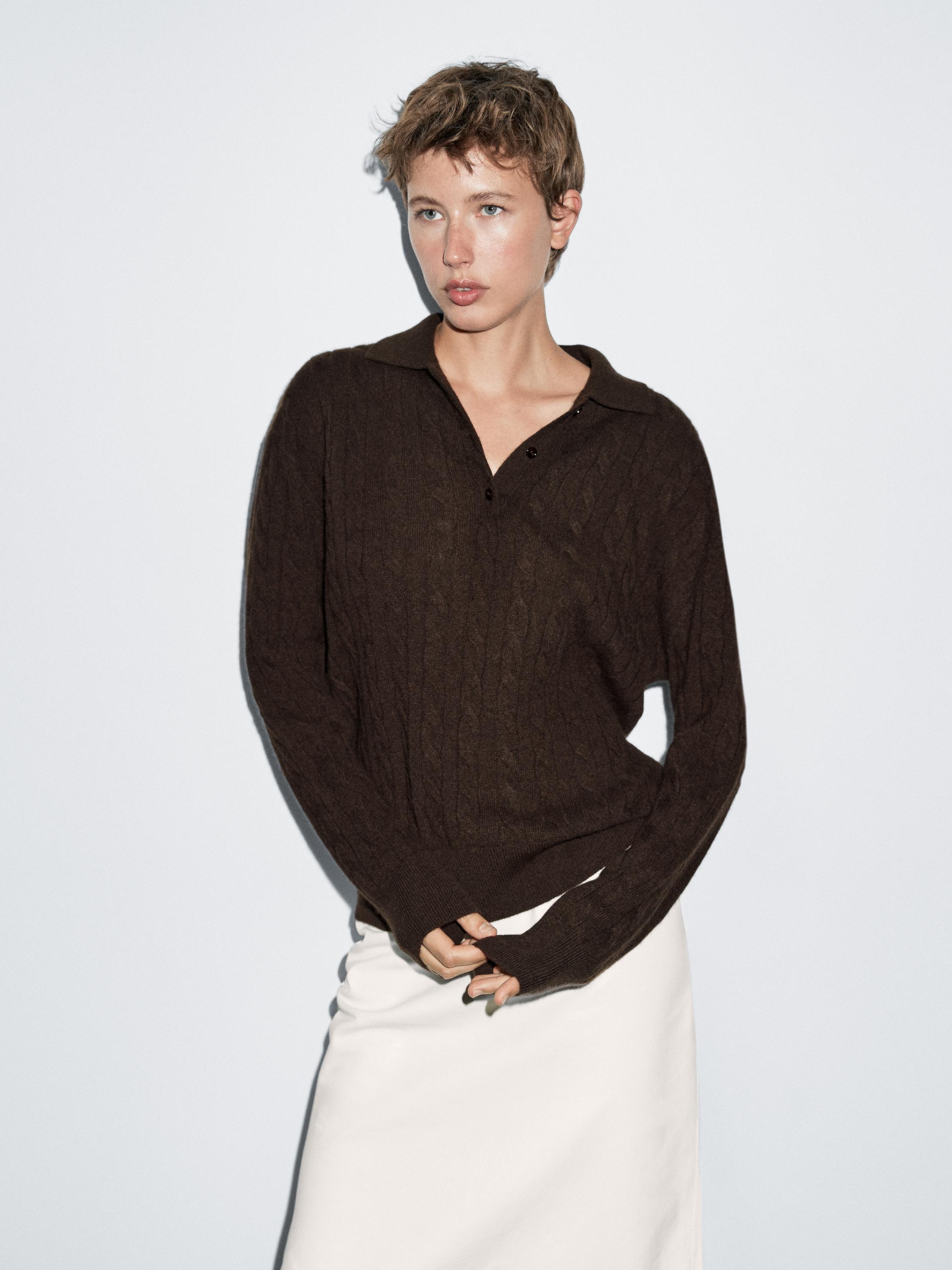 100% cashmere polo collar sweater